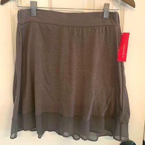 Gray cotton mini skirt with sheer trim.